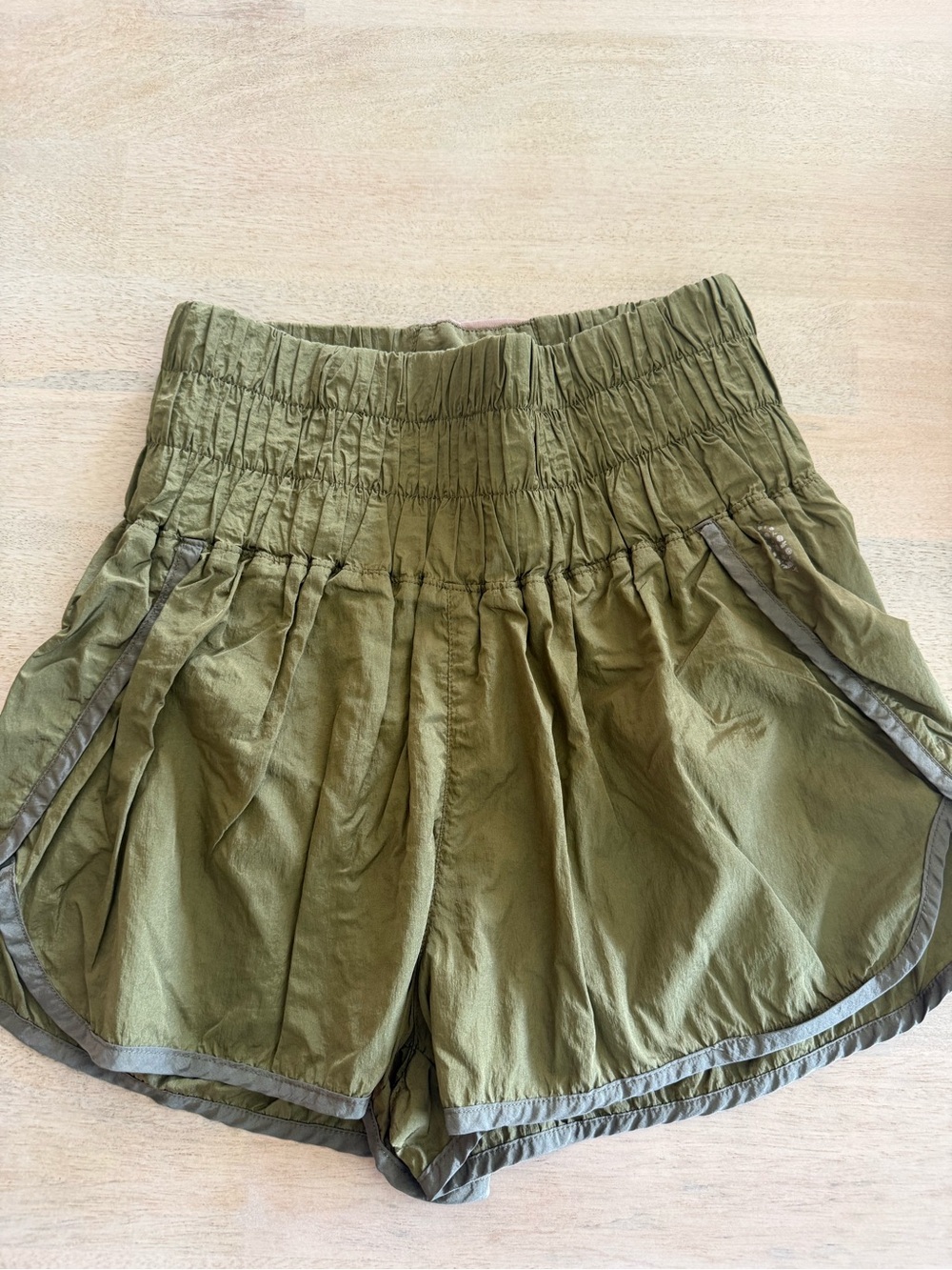 Free People Olive Green Smocked Waist Athletic Shorts